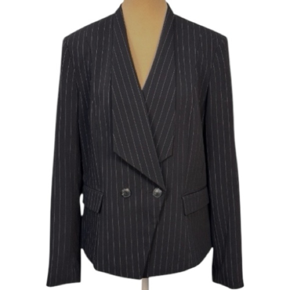 Antonio Melani Black White Pinstripe Double Breasted Blazer Jacket Size 14
